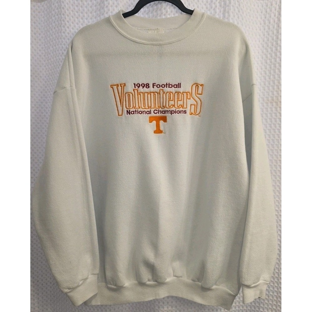 VTG‎ Tennessee Vols Crewneck Sweatshirt White XL Embroidered 1998 Champions